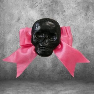 Unique Handmade Black Skull with Pink Bow Hair Clip